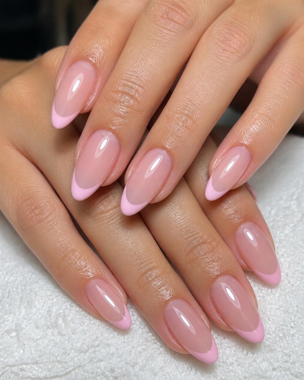 Soft pink French gel manicure at M&K Nail Spa