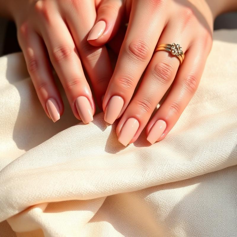 Polished nails in a soft nude tone at M&K Nail Spa